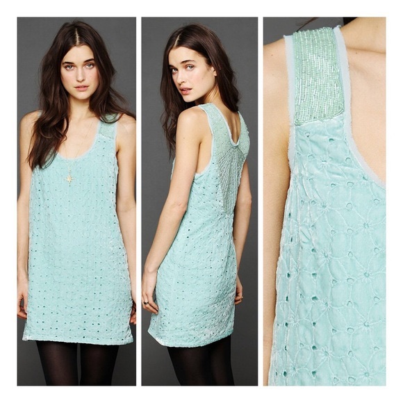 Free People Dresses & Skirts - Free People Danced to Pieces Teal Beaded Mini Dres